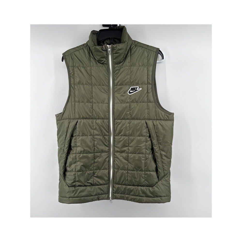 Nike Mens Sportswear Synthetic Fill Quilted Vest Olive Green Medium Full Zip